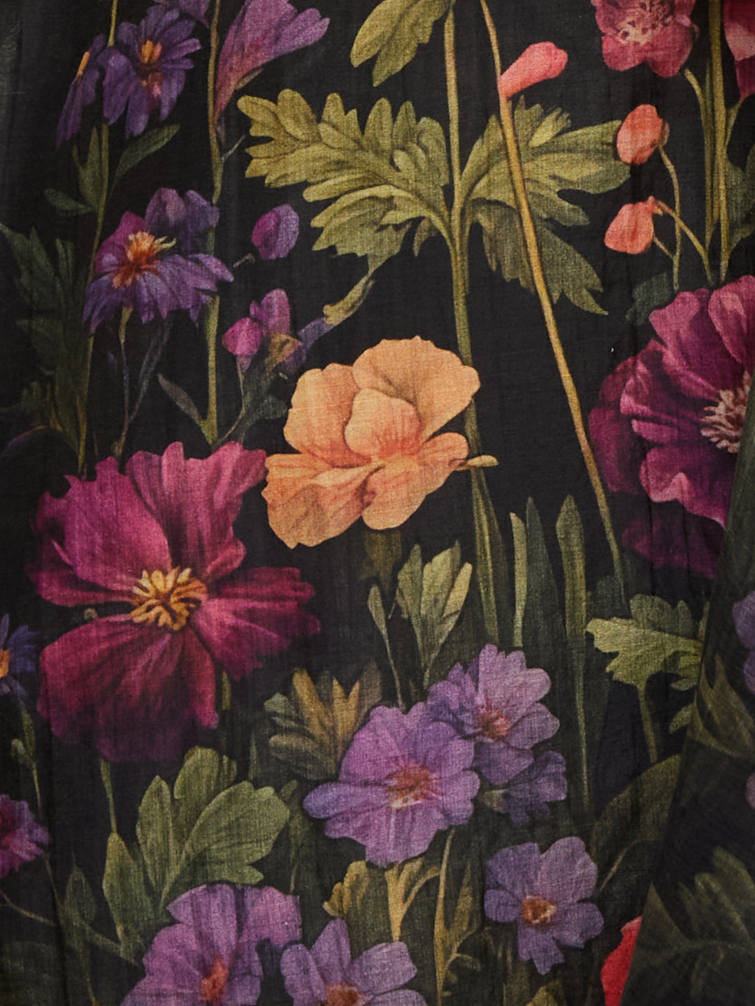 Abstract Floral Printed Embroidered Kurta with Pant & Dupatta - Black