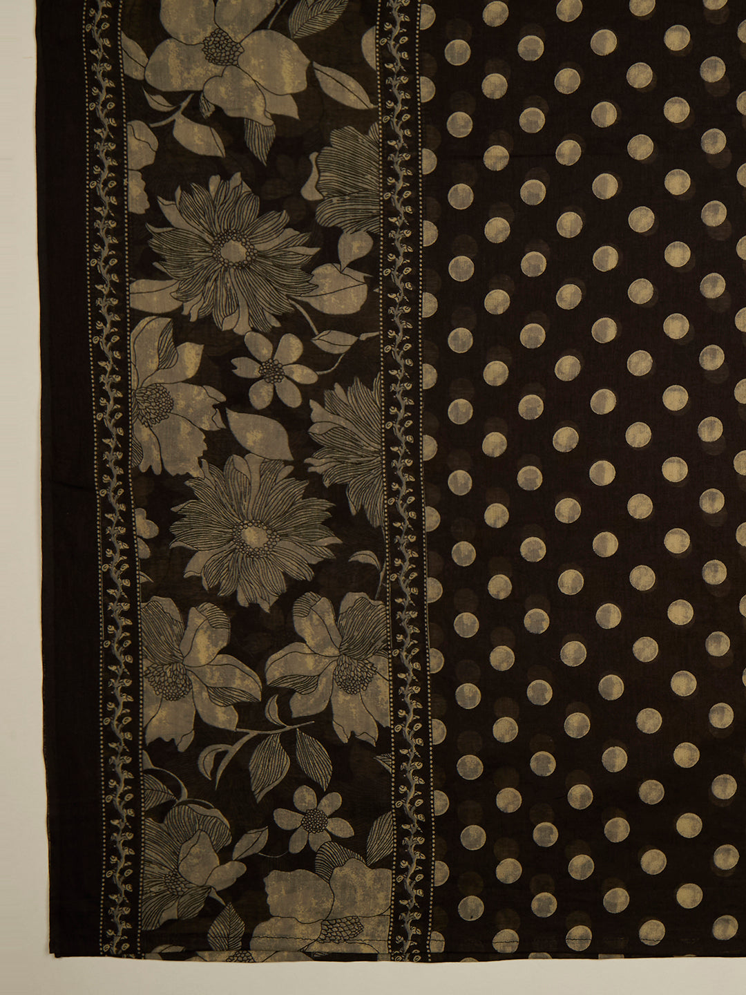 Floral Printed Anarkali Flared Kurta with Pant and Dupatta - Black