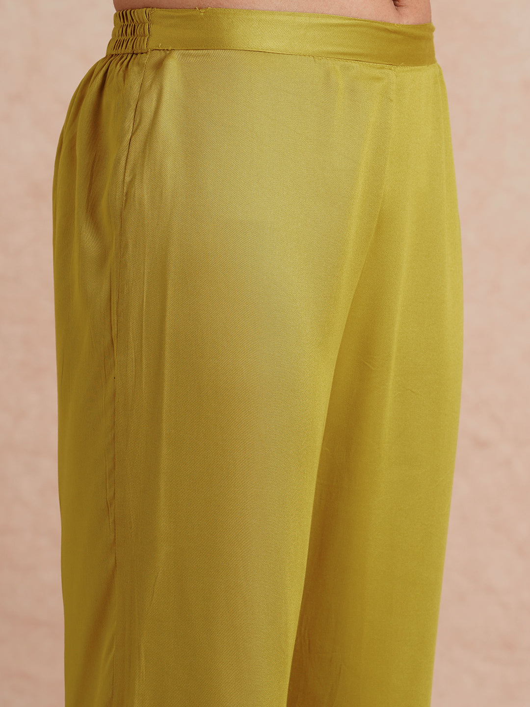 Solid Abstract Embroidered A-Line Co-ord Set - Lime Green