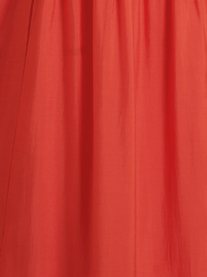 Solid Floral Threadwork Embroidered A-Line Co-ord Set - Orange