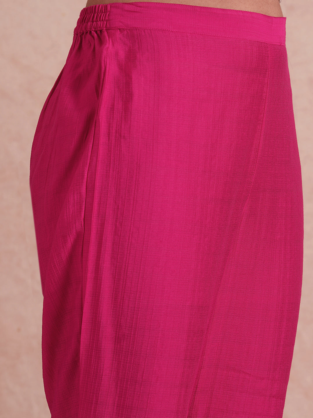 Solid Ethnic Floral Embroidered A-Line Co-ord Set - Magenta