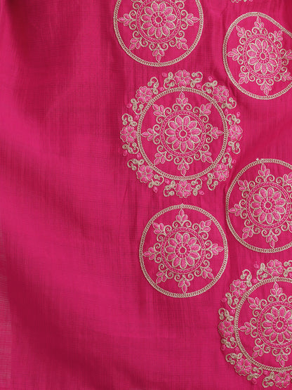 Solid Ethnic Floral Embroidered A-Line Co-ord Set - Magenta