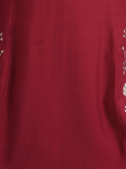 Solid Zari Floral Embroidered A-Line Co-ord Set - Maroon