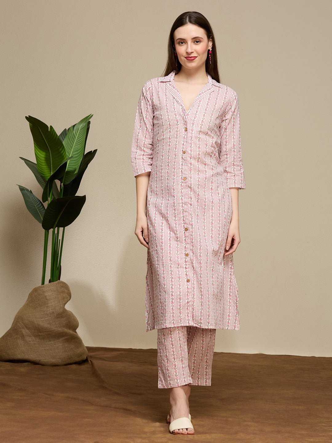 Ethnic Floral Printed Cotton A-Line Co-ord Set - Multi