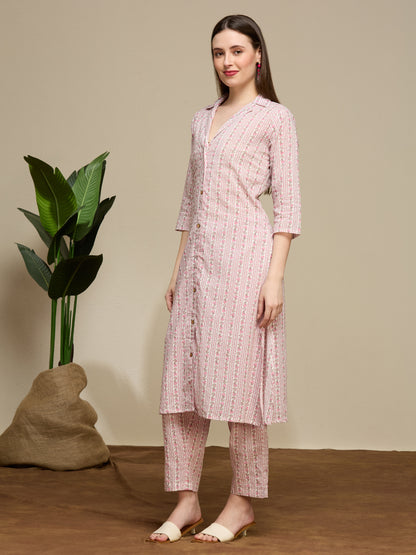 Ethnic Floral Printed Cotton A-Line Co-ord Set - Multi