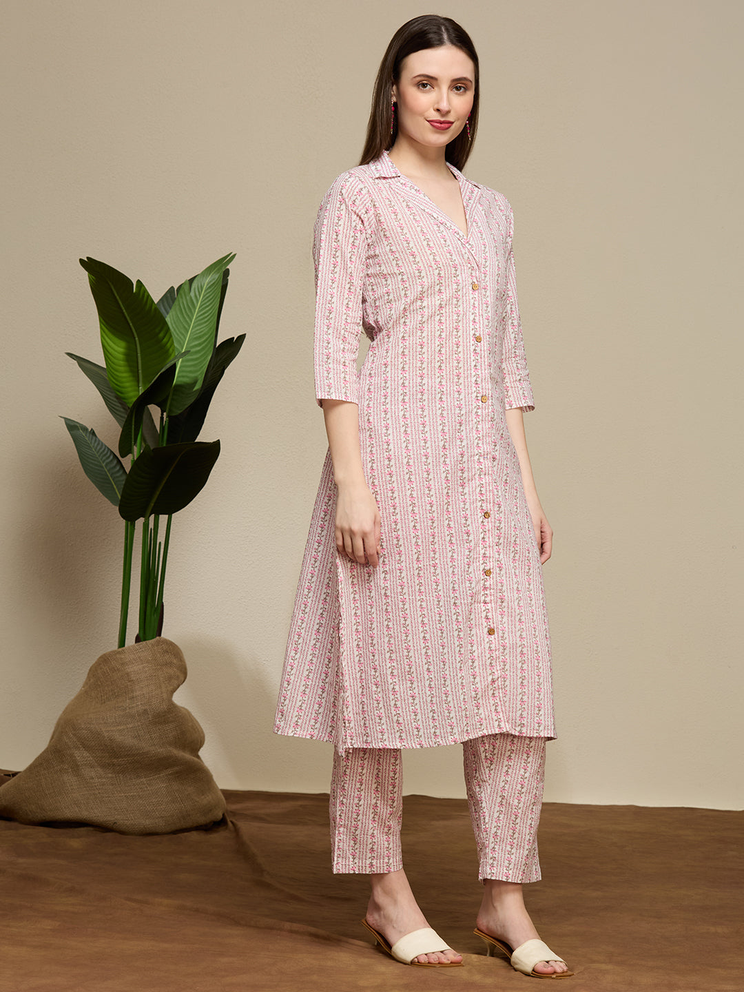 Ethnic Floral Printed Cotton A-Line Co-ord Set - Multi