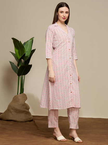 Ethnic Floral Printed Cotton A-Line Co-ord Set - Multi