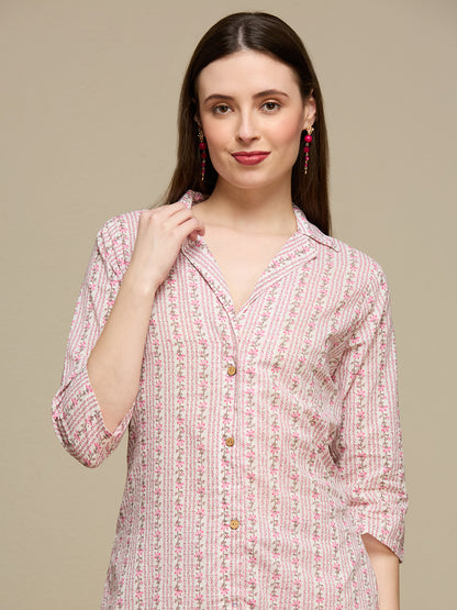 Ethnic Floral Printed Cotton A-Line Co-ord Set - Multi