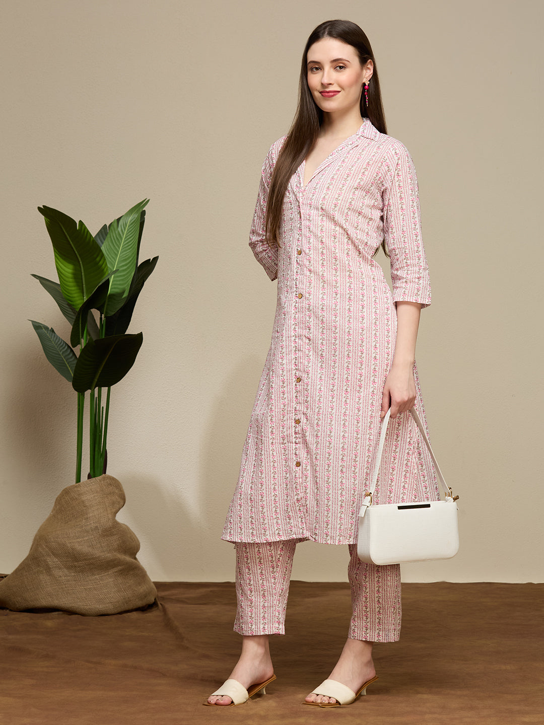 Ethnic Floral Printed Cotton A-Line Co-ord Set - Multi