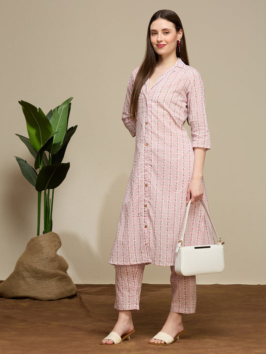 Ethnic Floral Printed Cotton A-Line Co-ord Set - Multi