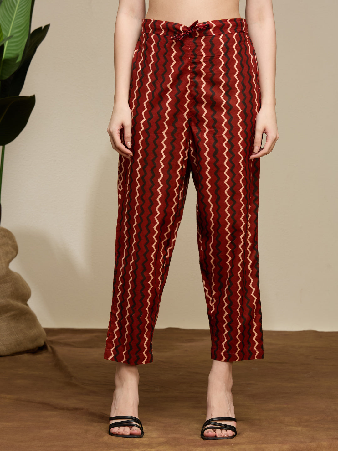 Ethnic Floral Printed Cotton A-Line Co-ord Set - Maroon