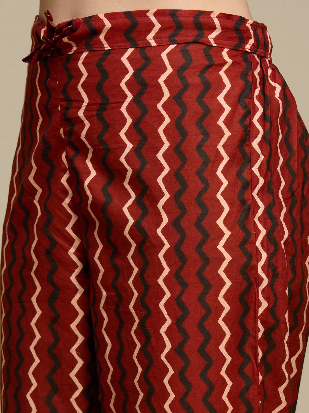 Ethnic Floral Printed Cotton A-Line Co-ord Set - Maroon