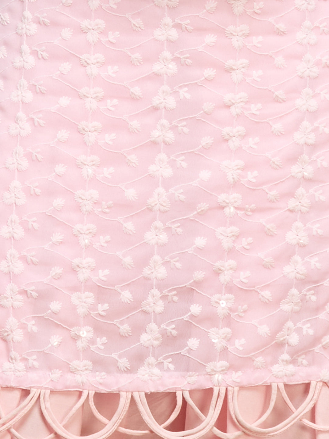 Floral Chikankari Embroidered Straight Fit Kurta with Salwar and Dupatta - Pink