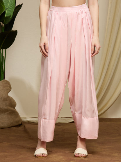 Floral Chikankari Embroidered Straight Fit Kurta with Salwar and Dupatta - Pink