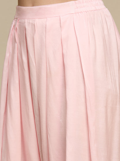 Floral Chikankari Embroidered Straight Fit Kurta with Salwar and Dupatta - Pink