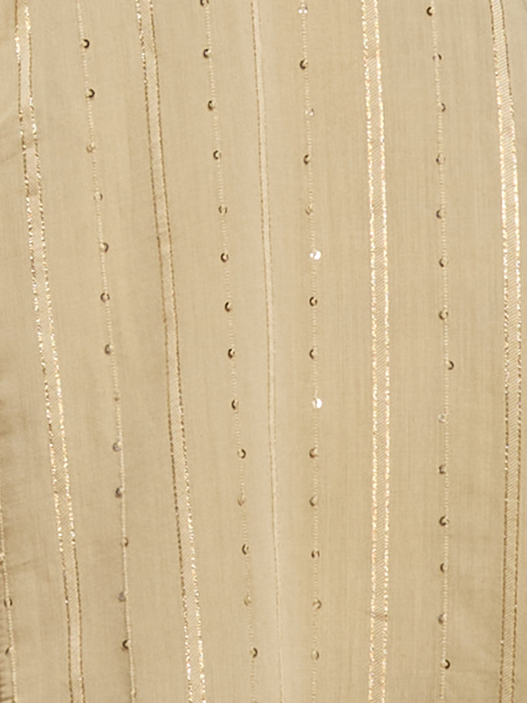 Lurex Striped Floral Embroidered Anarkali with Pant and Hand Painted Dupatta - Beige