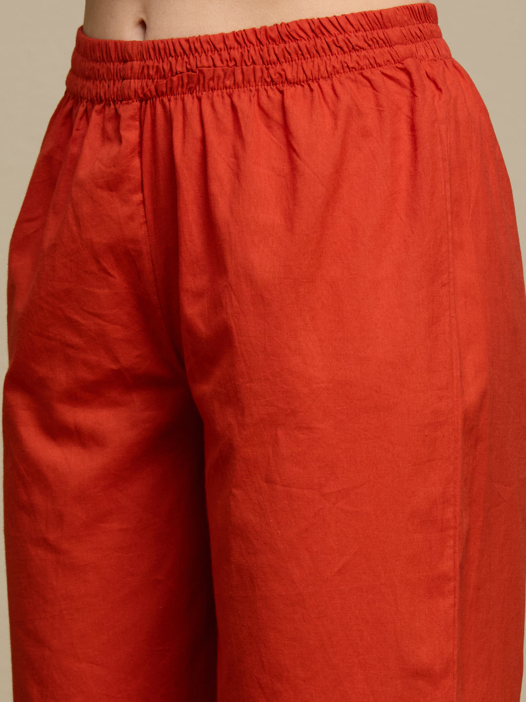 Solid Floral Embroidered Straight Fit Kurta with Palazzo and Dupatta - Rust