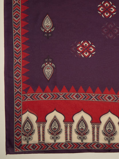 Solid Embroidered A-Line Kurta with Pant & Dupatta - Purple
