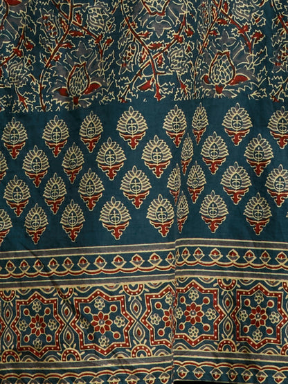 Ajrakh Printed Straight Fit Kurta with Pant and Dupatta - Teal