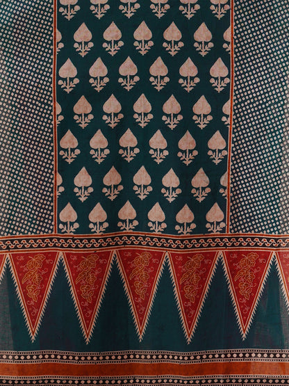 Ethnic Floral Printed Embroidered Straight Fit Kurta - Teal Blue