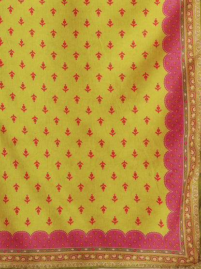 Ethnic Floral Printed Embroidered Straight Fit Kurta with Pant and Dupatta - Multi