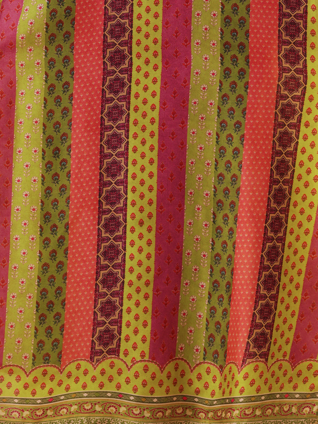 Ethnic Floral Printed Embroidered Straight Fit Kurta with Pant and Dupatta - Multi