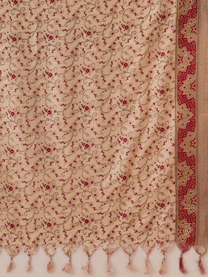 Solid Floral Embroidered Straight Fit Kurta with Palazzo and Dupatta - Maroon