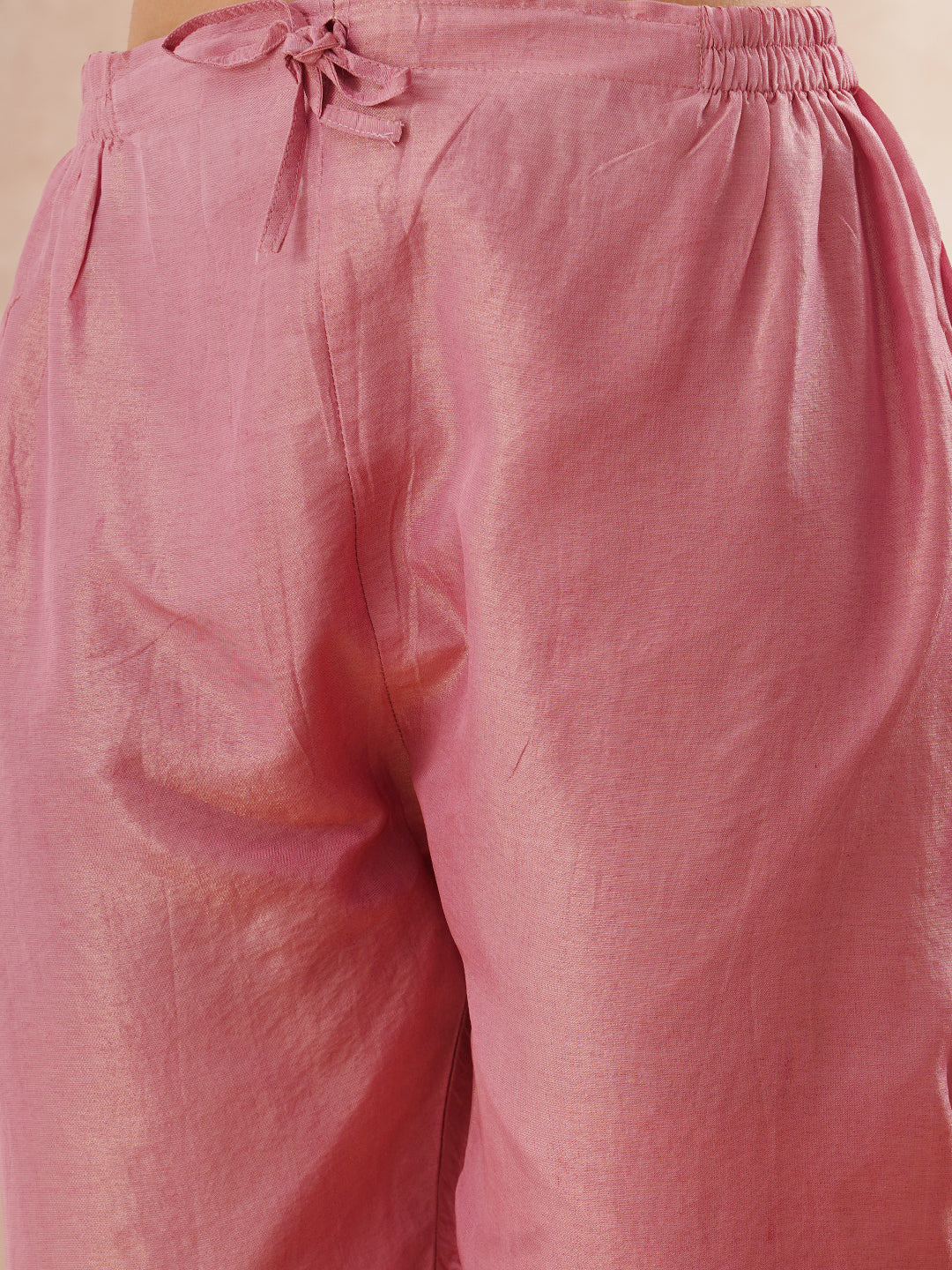 Solid Sequin Embroidered Tissue Kurta with Pant & Jacquard Dupatta - Pink