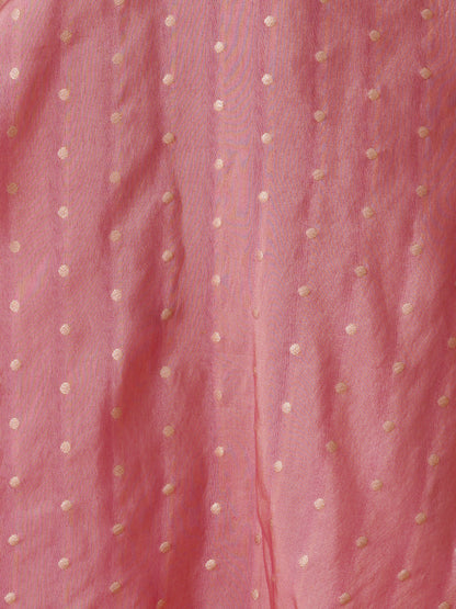 Solid Sequin Embroidered Tissue Kurta with Pant & Jacquard Dupatta - Pink