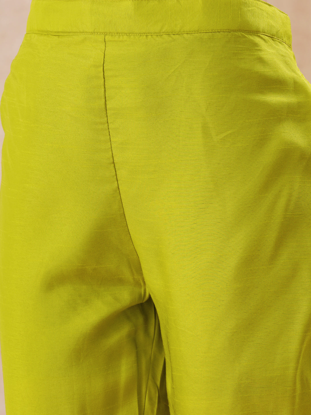 Solid Hand Embroidered Kurta with Pant & Woven Zari Jacquard Dupatta - Lime Green