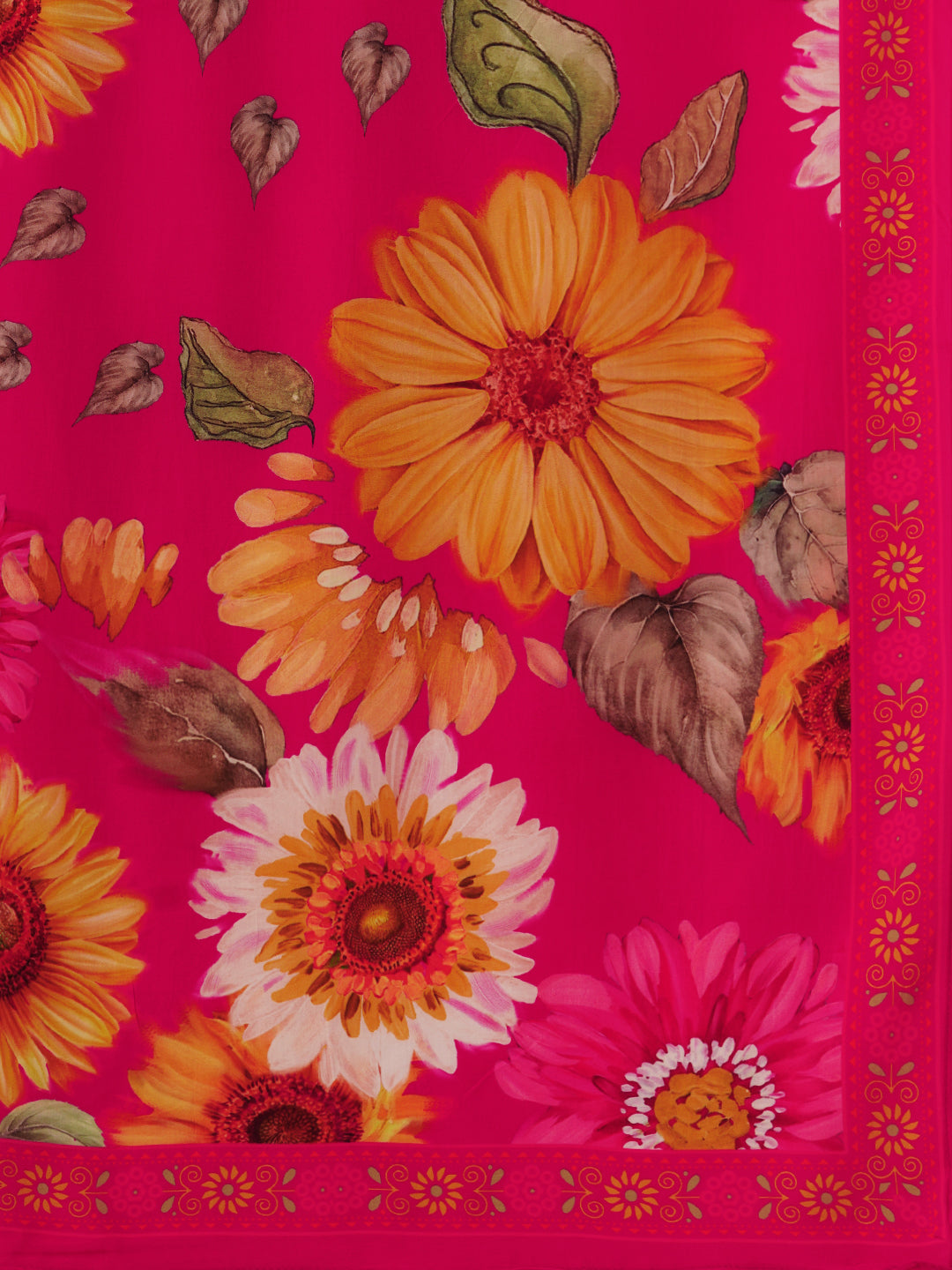 Sunflower Printed Embroidered A-Line Pleated Kurta with Palazzo and Dupatta - Rani