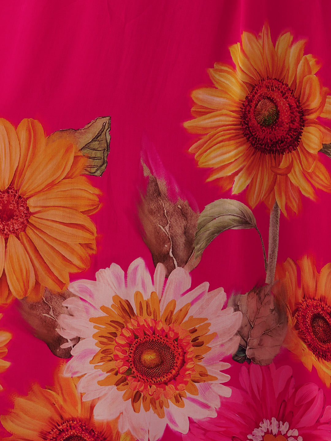 Sunflower Printed Embroidered A-Line Pleated Kurta with Palazzo and Dupatta - Rani