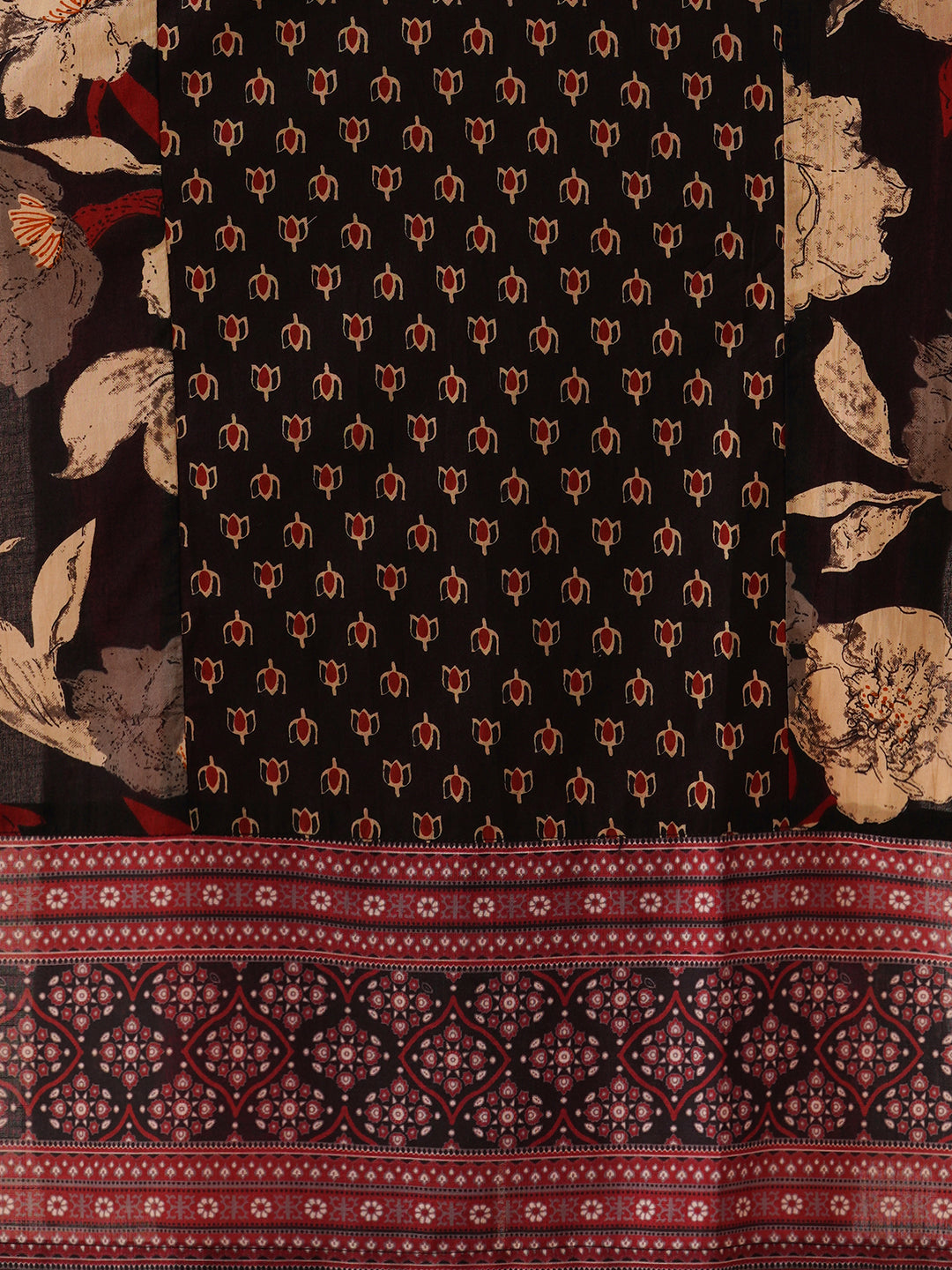 Ethnic Floral Printed Embroidered Straight Fit Kurta - Black