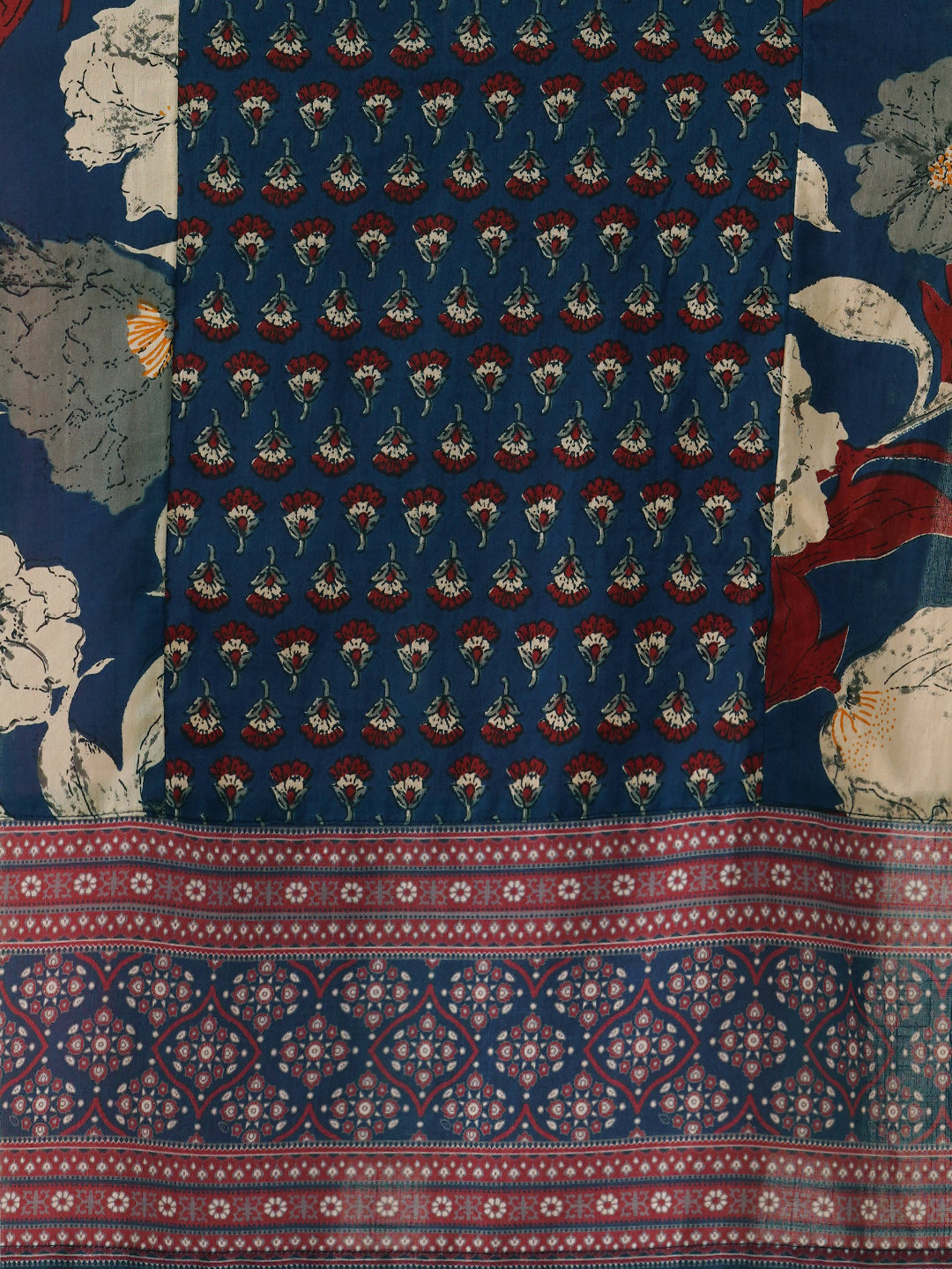 Ethnic Floral Printed Embroidered Straight Fit Kurta - Blue