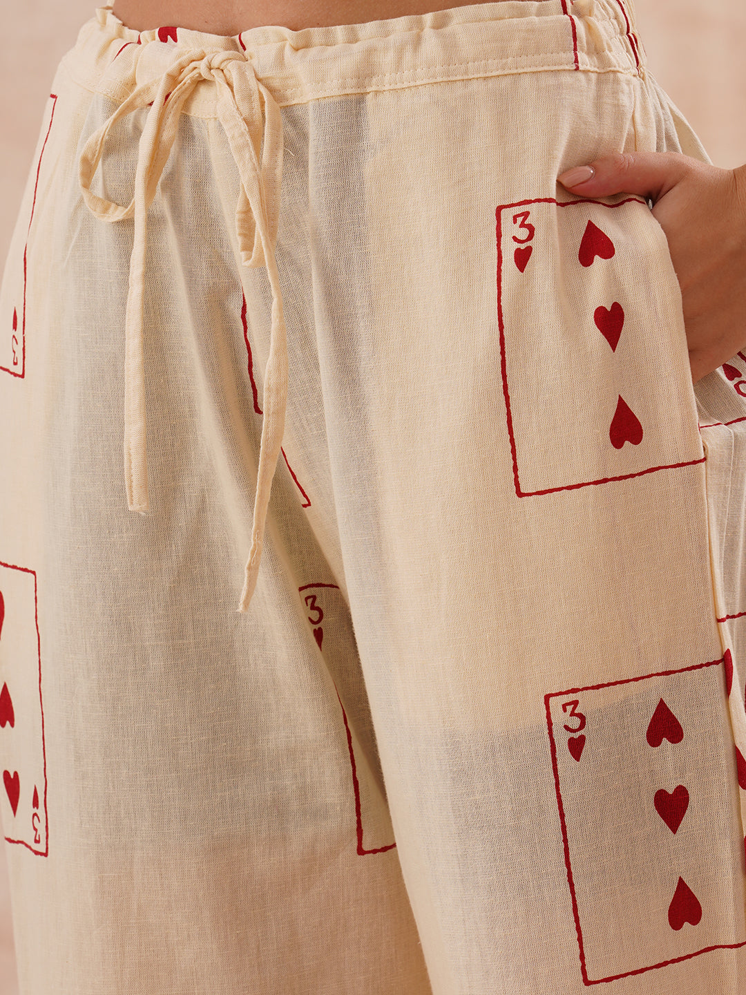 Abstract Printed Kaftan Cotton Flax Co-ord Set - Cream