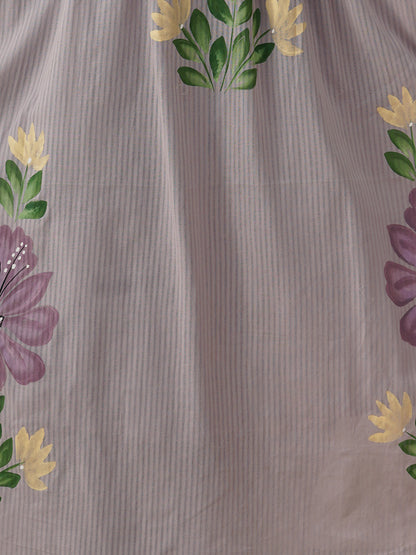 Solid Floral Hand Painted A-Line Pleated Co-ord Set - Blue