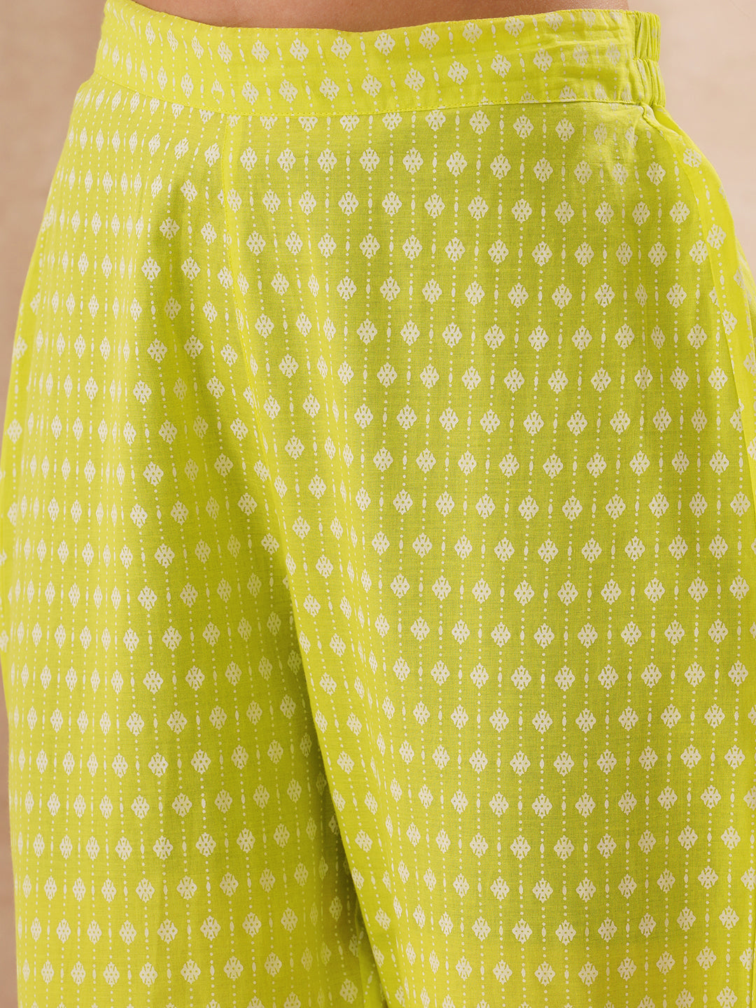 Ethnic Printed & Floral Embroidered Straight Fit Co-ord Set - Lime Green