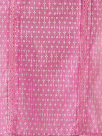 Ethnic Khari Printed Embroidered Straight Fit Kurta with Pant - Pink