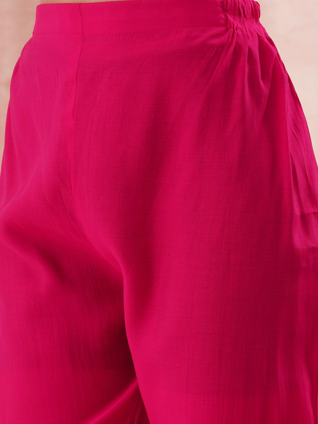 Solid Floral Threadwork Embroidered Straight Kurta with Pant and Dupatta - Rani