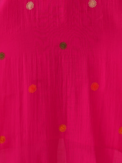 Solid Floral Threadwork Embroidered Straight Kurta with Pant and Dupatta - Rani