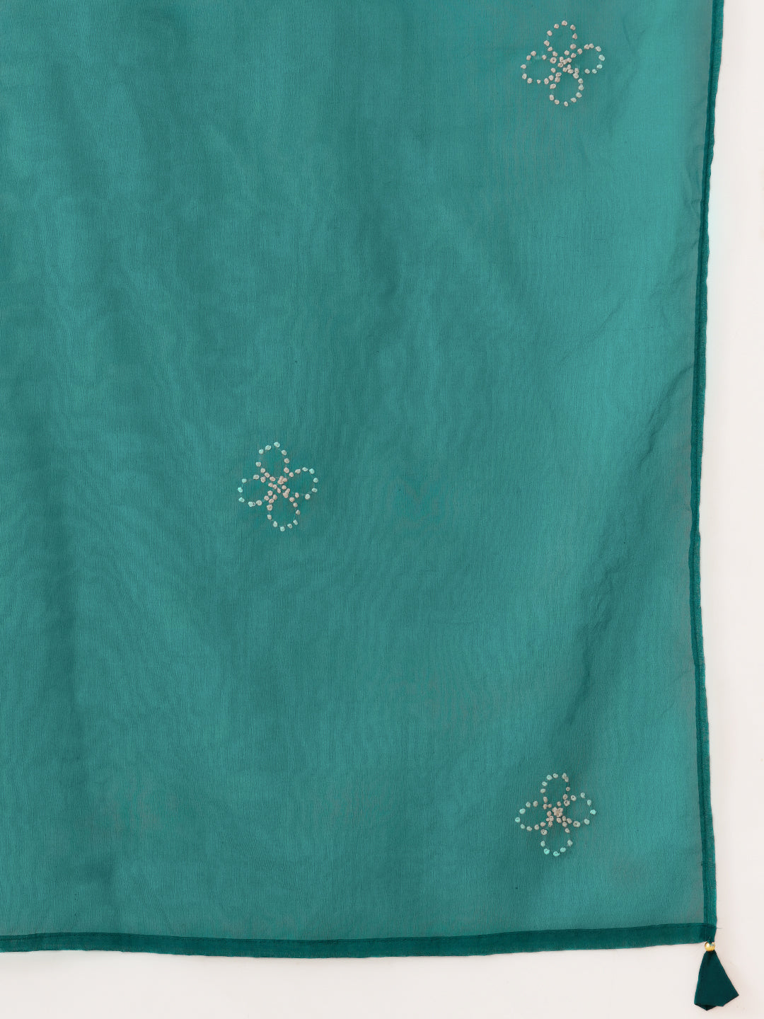 Solid French Knot Embroidered Straight Fit Kurta with Pant and Dupatta - Turquoise Blue