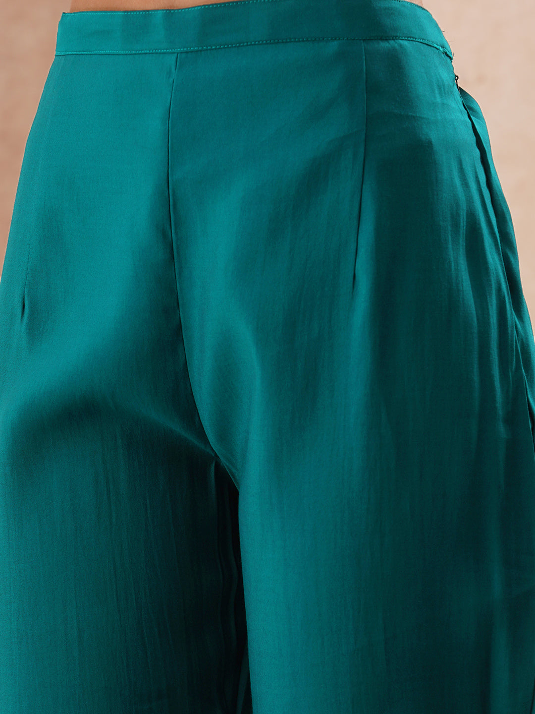 Solid French Knot Embroidered Straight Fit Kurta with Pant and Dupatta - Turquoise Blue