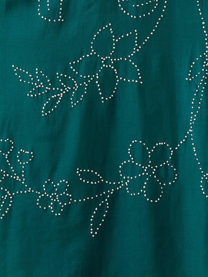 Solid French Knot Embroidered Straight Fit Kurta with Pant and Dupatta - Turquoise Blue