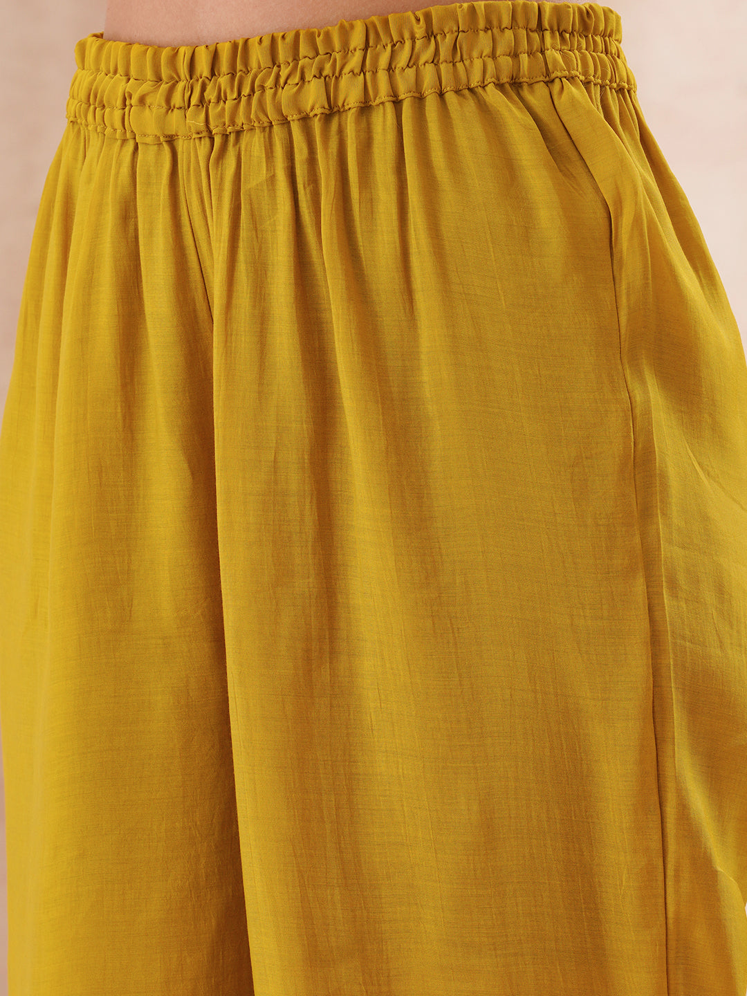 Solid Floral Threadwork Embroidered Straight Fit Kurta with Palazzo and Dupatta - Mustard