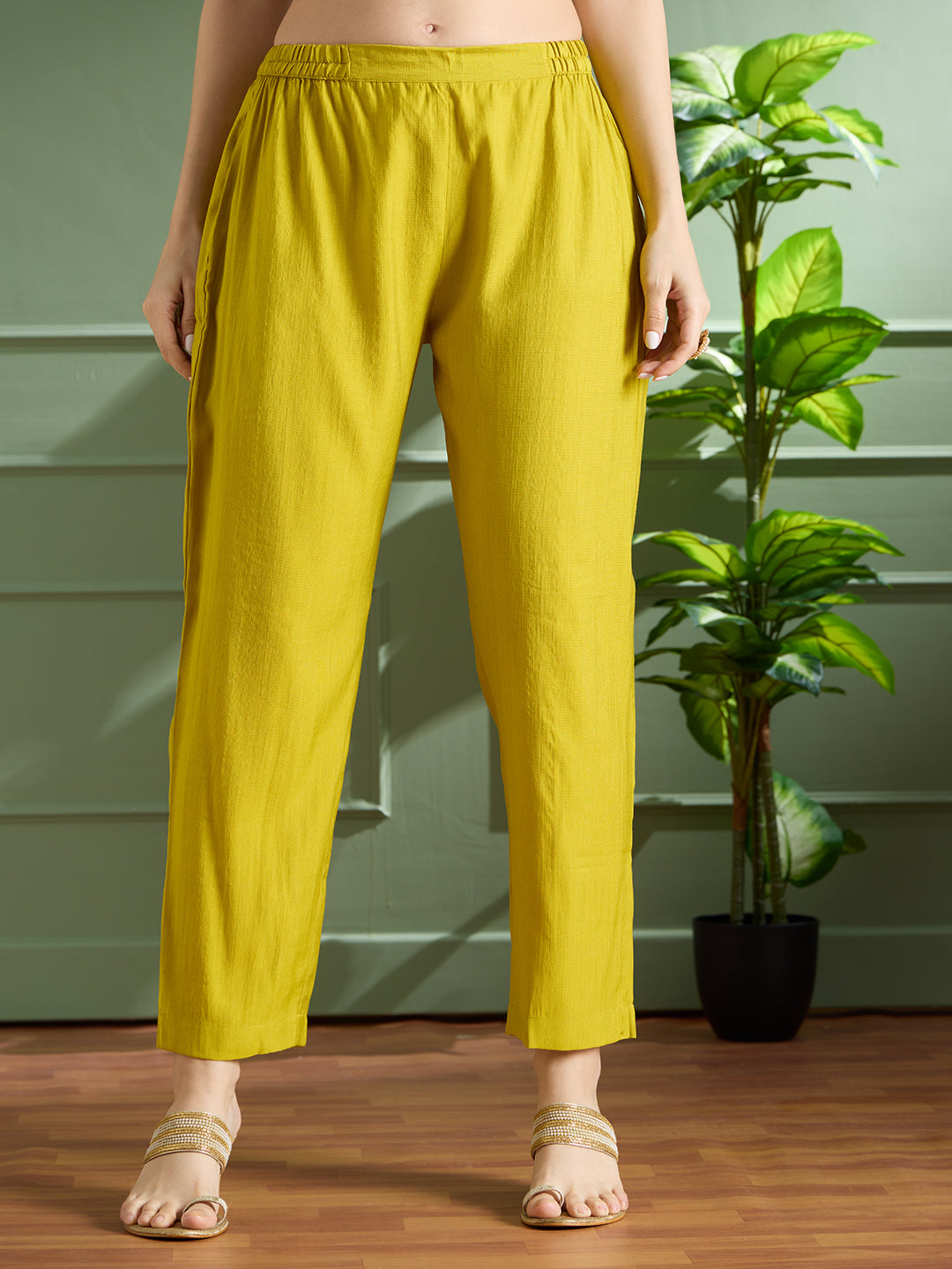 Solid Floral Printed Straight Fit Kurta with Pant and Printed Dupatta - Mustard