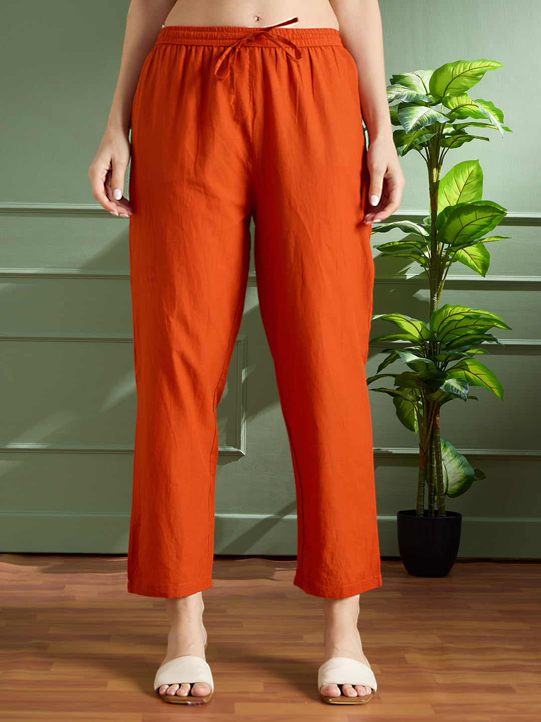 Ethnic Floral Printed Embroidered Straight Fit Kurta with Pant and Dupatta - Orange