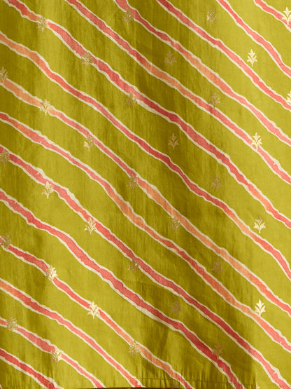 Leheriya Printed & Embroidered Straight Kurta with Pant & Dupatta - Green