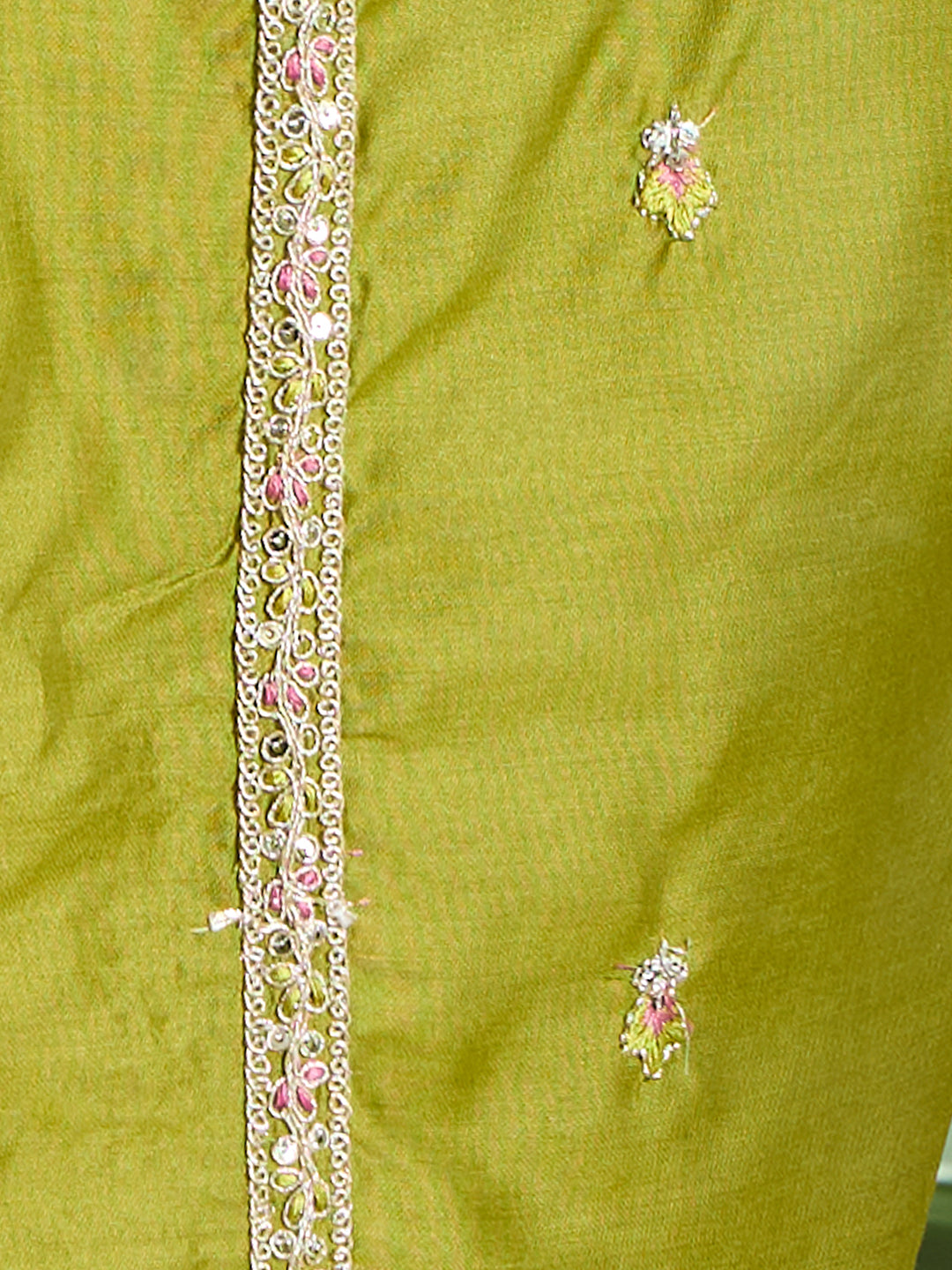 Leheriya Printed & Embroidered Straight Kurta with Pant & Dupatta - Green