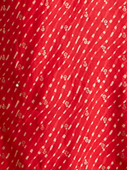 Festive Leheriya Printed Embroidered & Kurta with Pant and Dupatta - Red