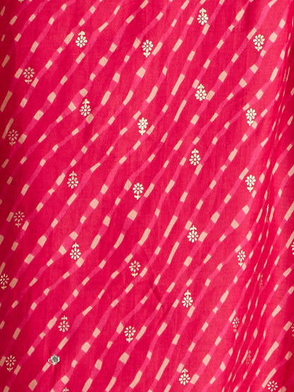 Festive Leheriya Printed Embroidered & Kurta with Pant and Dupatta - Rani